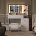 Makeup Vanity Desk with Mirror and 9 LED Light Bulbs, Vanity Dressing Table with Storage Drawers, Open Shelves for Bedroom