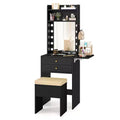 Costway Vanity Desk Set w/ Mirror and Lights 3-Color Lighted Mirror Cushioned Stool Black