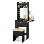 Costway Vanity Desk Set w/ Mirror and Lights 3-Color Lighted Mirror Cushioned Stool Black