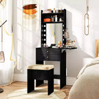 Set da toeletta Costway con specchio e luci, specchio illuminato a 3 colori e sgabello imbottito, nero