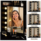 Set da toeletta Costway con specchio e luci, specchio illuminato a 3 colori e sgabello imbottito, nero