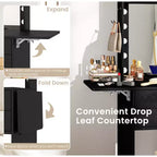 Set da toeletta Costway con specchio e luci, specchio illuminato a 3 colori e sgabello imbottito, nero