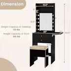 Set da toeletta Costway con specchio e luci, specchio illuminato a 3 colori e sgabello imbottito, nero