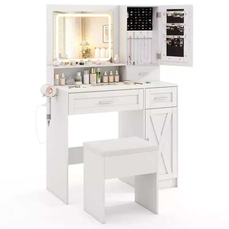 Costway Farmhouse Vanity Set w/Mirror & Lights 3 Lighting Modes & Adjustable Brightness