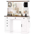 Costway Farmhouse Vanity Desk w/ Lighted Mirror Makeup Vanity Table w/ 3 Doors