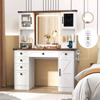 Costway toilettafel in landelijke stijl met spiegel met verlichting, make-uptafel met 3 deuren