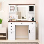 Costway toilettafel in landelijke stijl met spiegel met verlichting, make-uptafel met 3 deuren