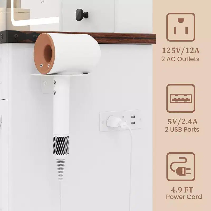 Costway toilettafel in landelijke stijl met spiegel met verlichting, make-uptafel met 3 deuren