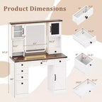 Costway toilettafel in landelijke stijl met spiegel met verlichting, make-uptafel met 3 deuren