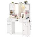 Costway Makeup Vanity Desk w/ Lighted Mirror Charging Station 3-Color Dimmable LED Lights