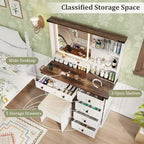 Schminktisch-Set im Landhausstil von Costway mit Spiegel und Beleuchtung, Frisiertisch- und Stuhl-Set