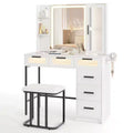 Costway Vanity Desk w/ Mirror Induction Lighting 3-Color Lighting Modes Charging Station White