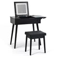 Okak Modern Vanity Desk with Flip Top Mirror, Makeup Table with Charging Station and Fold-up Panel, Compact Vanity for Bedroom, Black