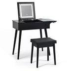 Okak Modern Vanity Desk with Flip Top Mirror, Makeup Table with Charging Station and Fold-up Panel, Compact Vanity for Bedroom, Black