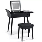 Okak Modern Vanity Desk with Flip Top Mirror, Makeup Table with Charging Station and Fold-up Panel, Compact Vanity for Bedroom, Black