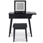 Okak Modern Vanity Desk with Flip Top Mirror, Makeup Table with Charging Station and Fold-up Panel, Compact Vanity for Bedroom, Black