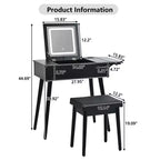 Okak Modern Vanity Desk with Flip Top Mirror, Makeup Table with Charging Station and Fold-up Panel, Compact Vanity for Bedroom, Black