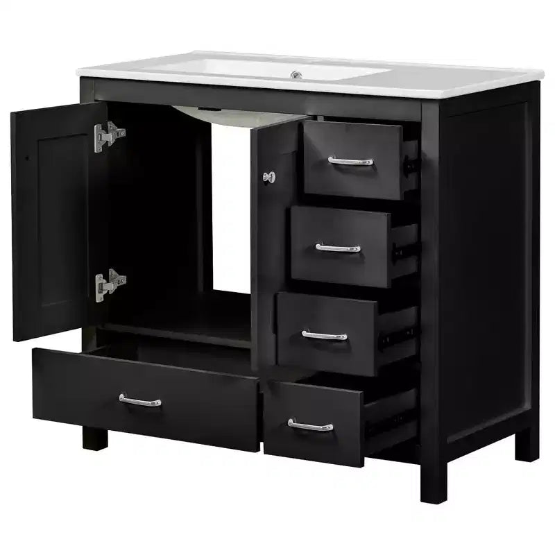 36 Bathroom Vanity with Ceramic Sink, Storage Cabinet, 2 Soft Close Doors, 5 Drawers, for Bathroom, Garage, Garden, or Office