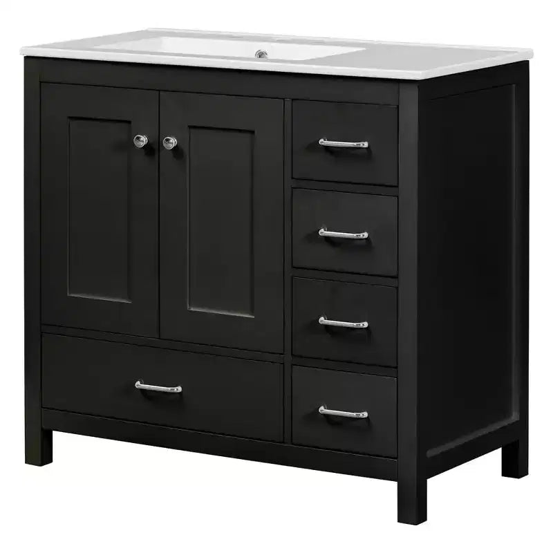 36 Bathroom Vanity with Ceramic Sink, Storage Cabinet, 2 Soft Close Doors, 5 Drawers, for Bathroom, Garage, Garden, or Office