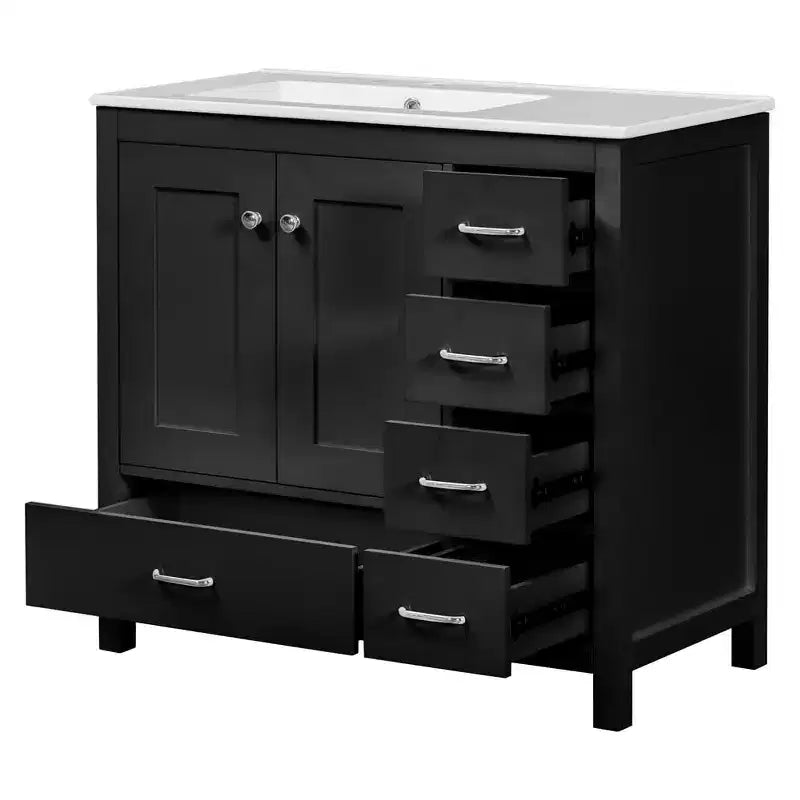36 Bathroom Vanity with Ceramic Sink, Storage Cabinet, 2 Soft Close Doors, 5 Drawers, for Bathroom, Garage, Garden, or Office