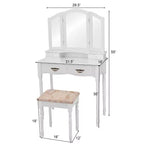 Costway Schminktisch-Set mit dreiteiligem Klappspiegel, 4 Schubladen und Hocker, Weiß