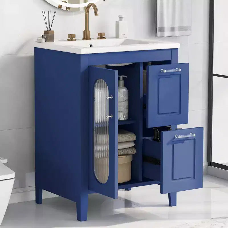 24 Bathroom Vanity with Sink, Bathroom Vanity Cabinet with Two Drawers and Door, Adjustable Shelf, Black