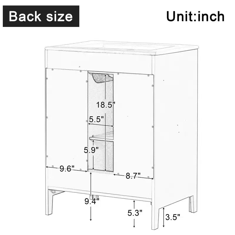 24 Bathroom Vanity with Sink, Bathroom Vanity Cabinet with Two Drawers and Door, Adjustable Shelf, Black