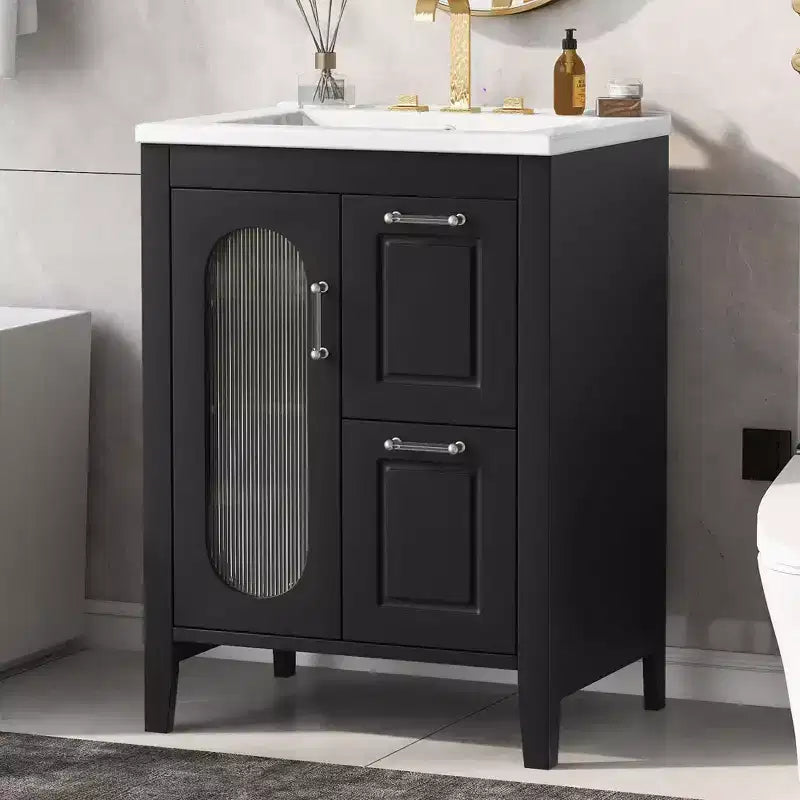 24 Bathroom Vanity with Sink, Bathroom Vanity Cabinet with Two Drawers and Door, Adjustable Shelf, Black