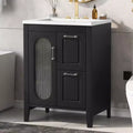 24 Bathroom Vanity with Sink, Bathroom Vanity Cabinet with Two Drawers and Door, Adjustable Shelf, Black