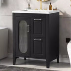 24 Bathroom Vanity with Sink, Bathroom Vanity Cabinet with Two Drawers and Door, Adjustable Shelf, Black