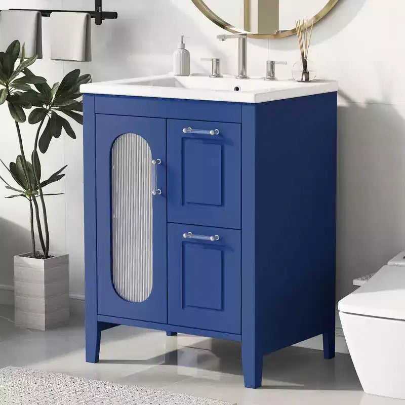 24 Bathroom Vanity with Sink, Bathroom Vanity Cabinet with Two Drawers and Door, Adjustable Shelf, Black