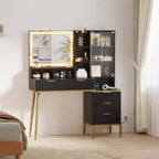Modern Makeup Vanity Desk With HD Lighted Mirror,Modern Glass Top Elegant Fluted Acrylic Protective Door,Storage Shelf