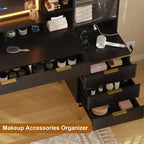 Modern Makeup Vanity Desk With HD Lighted Mirror,Modern Glass Top Elegant Fluted Acrylic Protective Door,Storage Shelf