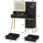 Modern Makeup Vanity Desk With HD Lighted Mirror,Modern Glass Top Elegant Fluted Acrylic Protective Door,Storage Shelf