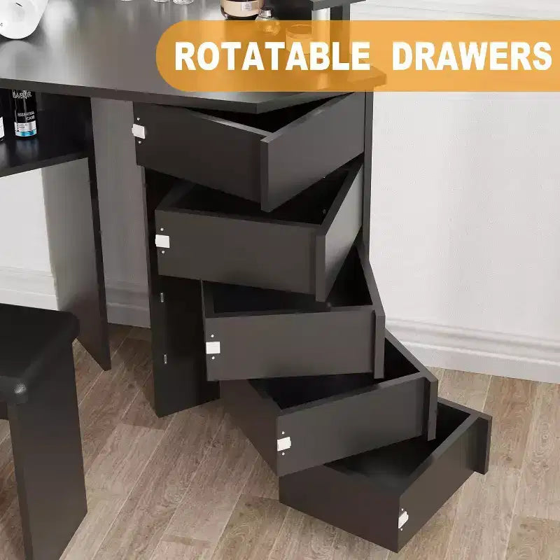 Make-uptafel – kaptafelset met verlichting en stopcontact, 5 draaibare laden en instelbare verlichting met 3 standen, voor de slaapkamer