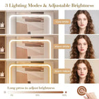 GustoWave-kaptafel met spiegel, inklapbaar paneel, opbergbaar krukje, lade en planken, compacte kaptafelset voor de slaapkamer, naturel hout