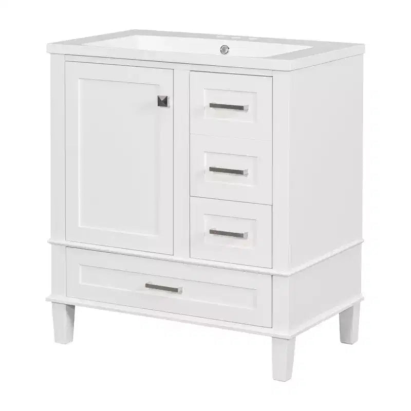 30 Bathroom Vanity With Undermount Ceramic Sink, Modern Bathroom Storage Cabinet With 3 Drawers & 1 Soft Closing Door
