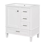30 Bathroom Vanity With Undermount Ceramic Sink, Modern Bathroom Storage Cabinet With 3 Drawers & 1 Soft Closing Door