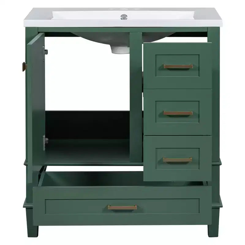 30 Bathroom Vanity With Undermount Ceramic Sink, Modern Bathroom Storage Cabinet With 3 Drawers & 1 Soft Closing Door