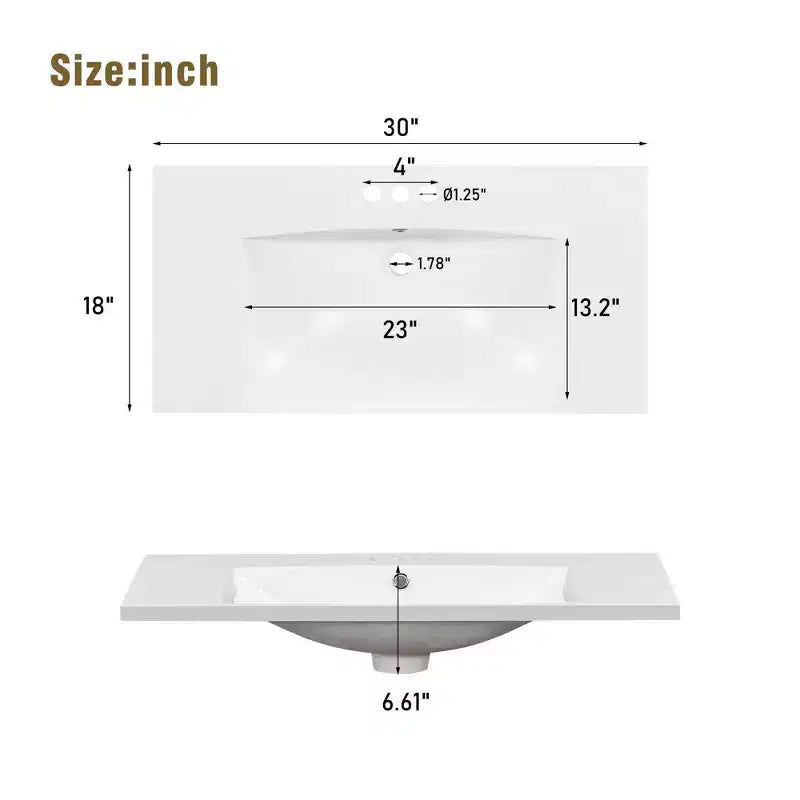30 Bathroom Vanity With Undermount Ceramic Sink, Modern Bathroom Storage Cabinet With 3 Drawers & 1 Soft Closing Door