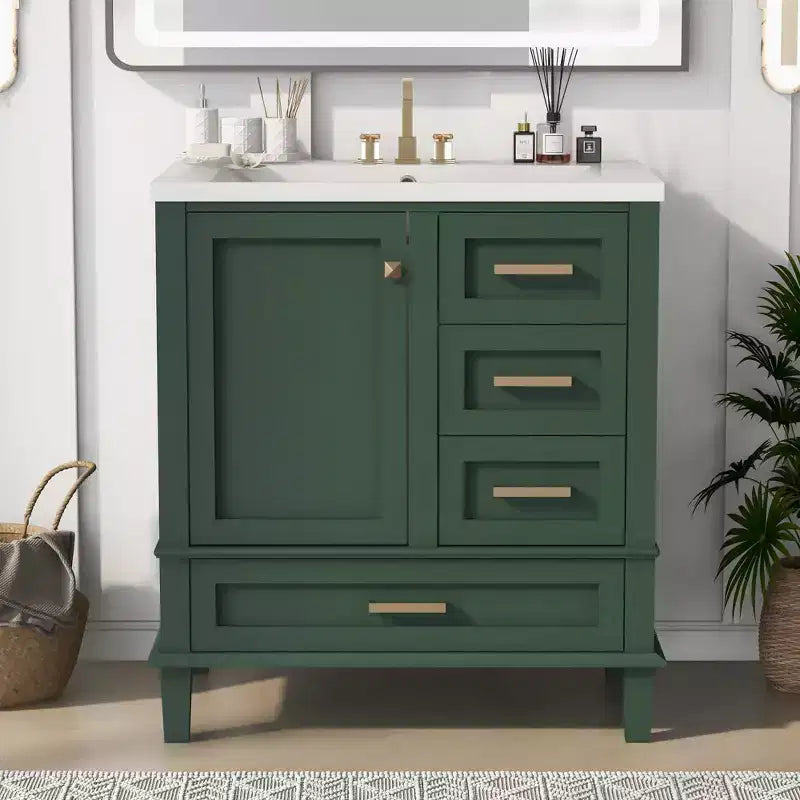 30 Bathroom Vanity With Undermount Ceramic Sink, Modern Bathroom Storage Cabinet With 3 Drawers & 1 Soft Closing Door