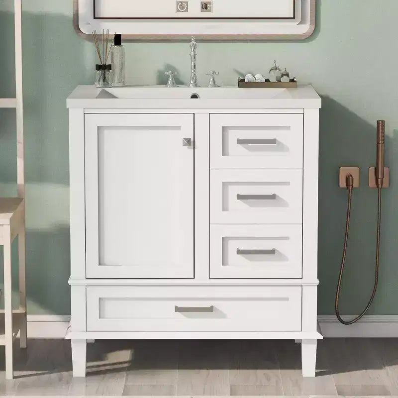 30 Bathroom Vanity With Undermount Ceramic Sink, Modern Bathroom Storage Cabinet With 3 Drawers & 1 Soft Closing Door