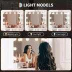 GustoWave Corner Vanity Desk Mirror, 3-Fold Mirror with 3 Lighting Modes, Makeup Mirror for Bedroom & Studio, Tri-Fold Lighted Vanity Mirror
