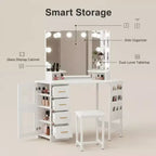 GustoWave Corner Vanity Desk Mirror, 3-Fold Mirror with 3 Lighting Modes, Makeup Mirror for Bedroom & Studio, Tri-Fold Lighted Vanity Mirror