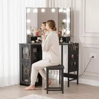 GustoWave Corner Vanity Desk Mirror, 3-Fold Mirror with 3 Lighting Modes, Makeup Mirror for Bedroom & Studio, Tri-Fold Lighted Vanity Mirror
