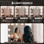 GustoWave Corner Vanity Desk Mirror, 3-Fold Mirror with 3 Lighting Modes, Makeup Mirror for Bedroom & Studio, Tri-Fold Lighted Vanity Mirror