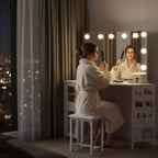 GustoWave Corner Vanity Desk Mirror, 3-Fold Mirror with 3 Lighting Modes, Makeup Mirror for Bedroom & Studio, Tri-Fold Lighted Vanity Mirror