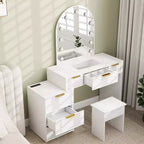 AEELLEEA Makeup Vanity Desk with Mirror Lights Glass Tabletop Vanity Table Modern Makeup Desk with Drawers for Bedroom White US Plug
