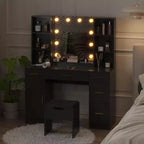 Acekool Farmhouse Vanity Set with Mirror, Makeup Desk with Storage Shelves & Cushioned Stool for Bedroom