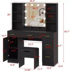 Acekool Farmhouse Vanity Set with Mirror, Makeup Desk with Storage Shelves & Cushioned Stool for Bedroom